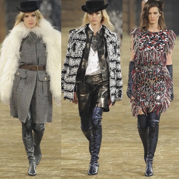 CHANEL Shoes - NWT🖤CHANEL🖤14A Metiers D'Art Dark Metallic Grey Thigh High Lambskin Boots